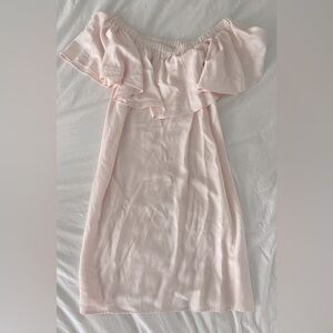 Sugar lips off the shoulder ruffle dress, size small, blush.